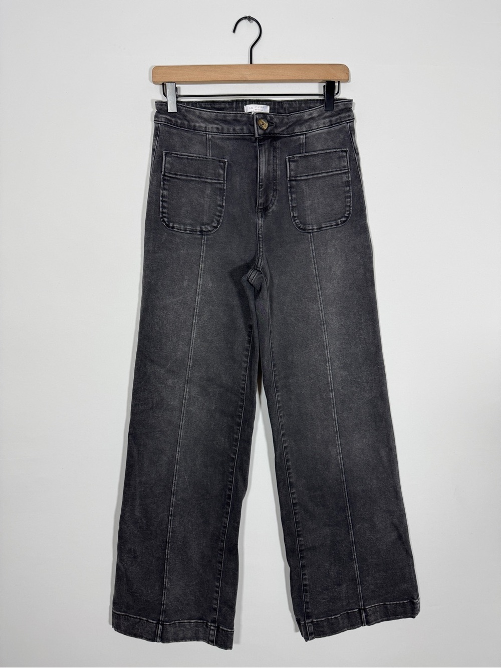 WJ14 {Lauren Conrad} "Super High Rise Wide Leg" Faded Black Pleated Denim Jeans